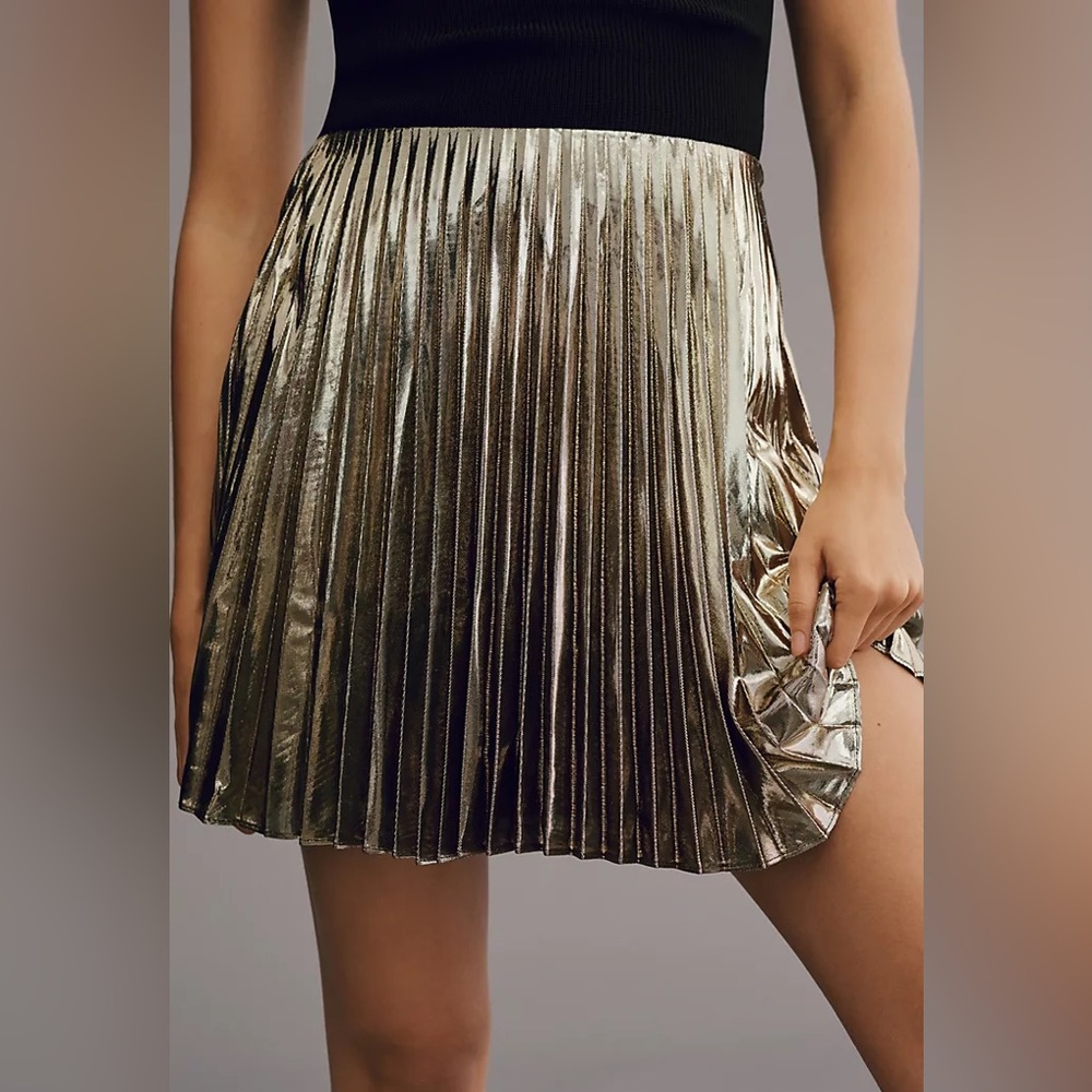 ISO Anthropologie Maeve Pleated Metallic Skirt Size 8/10